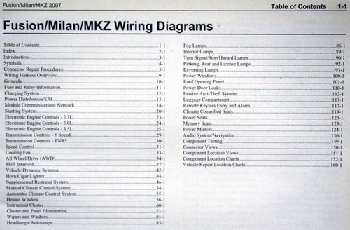 2007 Ford Fusion Mercury Milan Lincoln MKZ Wiring Diagrams Table of Contents