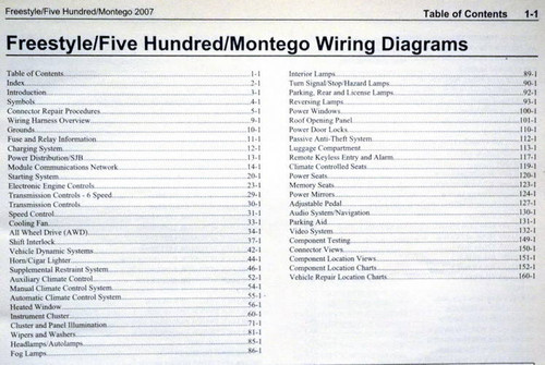 2007 Ford Freestyle, Five Hundred, Mercury Montego Wiring Diagrams Table of Contents