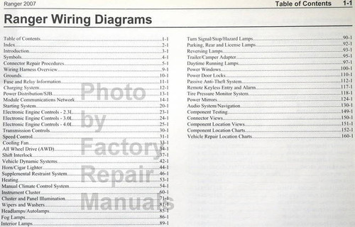 Wiring Diagrams Ford 2007 Ranger Table of Contents