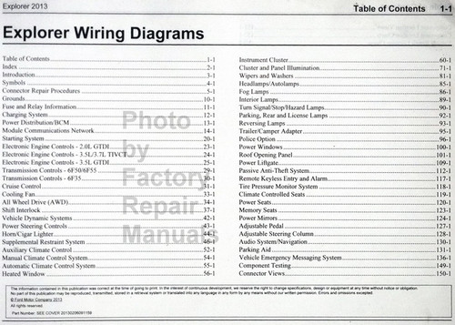 Wiring Diagrams Ford 2013 Explorer Table of Contents