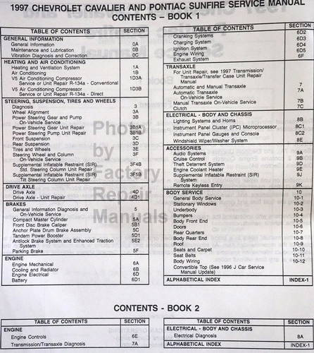 1997 Chevy Cavalier Pontiac Sunfire Service Manuals Table of Contents