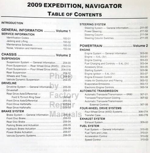 2009 Ford Expedition Lincoln Navigator Workshop Manual Table of Contents 1
