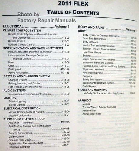 2011 Ford Flex Table of Contents 2
