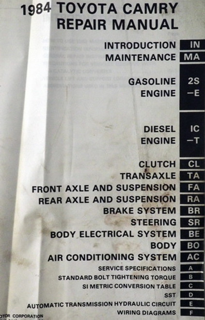 1984 Toyota Camry Repair Manual Table of Contents