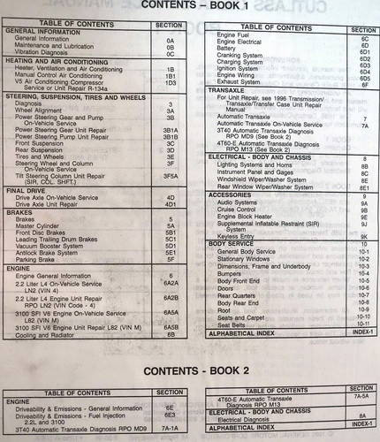 1996 Buick Century Olds Cutlass Ciera Service Manual Table of Contents