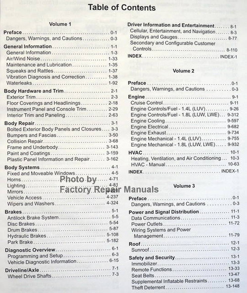2013 GM Chevrolet Sonic T/Car Service Manual Table of Contents 1