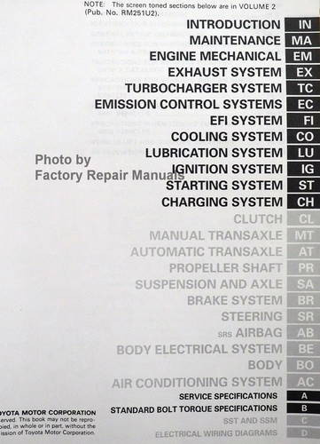 1992 Toyota Celica Repair Manual Table of Contents 1