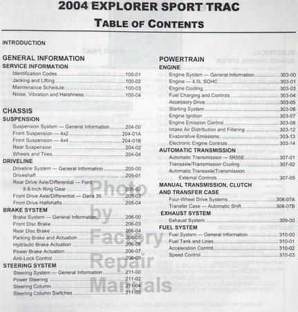 2004 Ford Explorer Sport Trac Workshop Manual Table of Contents 1