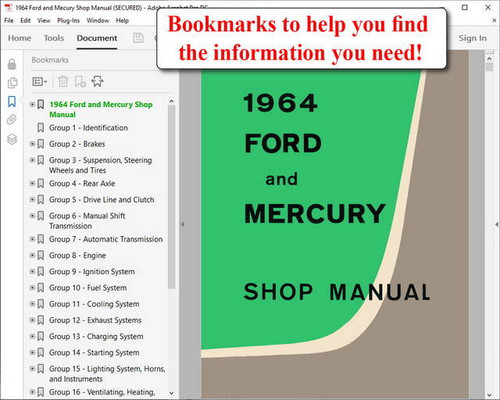 1964 Ford and Mercury Large Car Factory Shop Service Manual on USB
