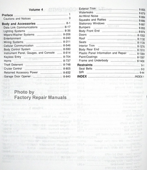 2000 Chevrolet GMC Cadillac CK Truck Service Manual Table of Contents 2
