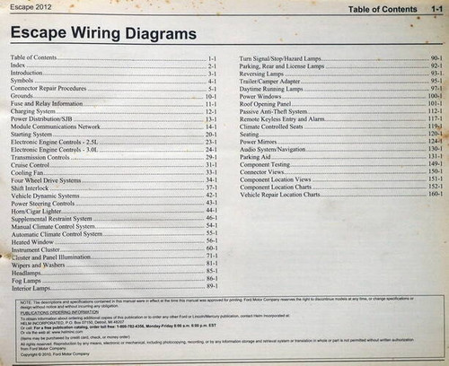2012 Ford Escape Wiring diagrams Table of Contents