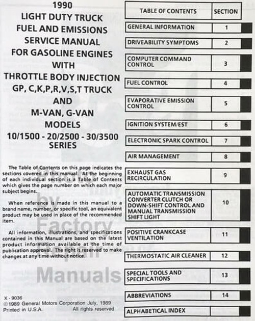 GMC 1990 Light Truck Service Manual Fuel and Emissions Including Driveability