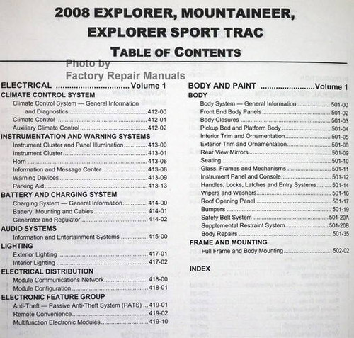 2008 Ford Explorer, Sport Trac & Mercury Mountaineer Service Manual Table of Contents 2