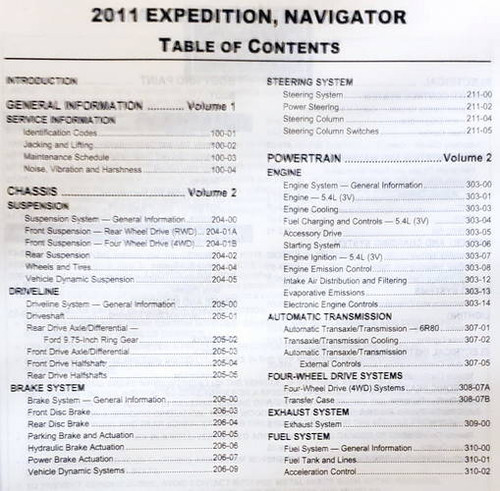 2011 Ford Expedition Lincoln Navigator Workshop Manual Table of Contents 1