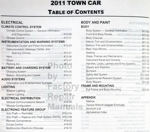 Lincoln 2011 Town Car Workshop Manual Table of Contents 2
