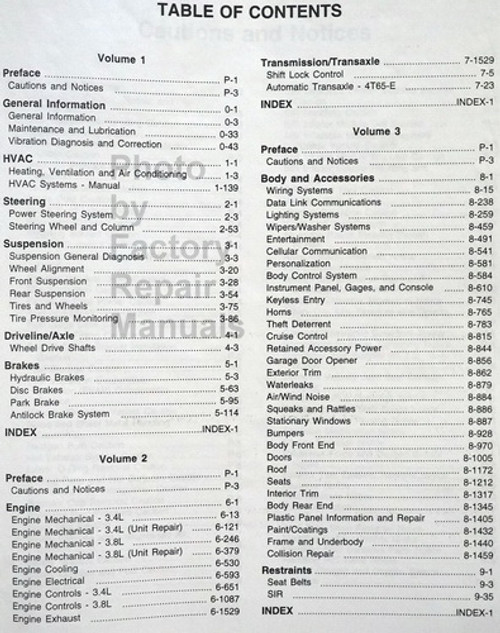 2002 Chevrolet Impala Monte Carlo Service Manuals Table of Contents