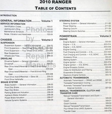 Ford 2010 Ranger Workshop Manual Table of contents 1