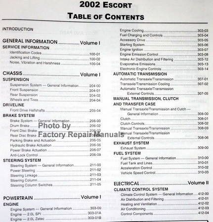 2002 Workshop Manual Ford Escort Table of Contents 1
