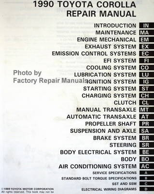 1990 Toyota Corolla Repair Manual Table of Contents