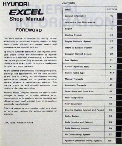 1990 Hyundai Excel Service Manual 