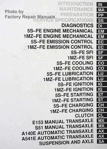 1999 Toyota Camry Solara Repair Manual Table of Contents 2