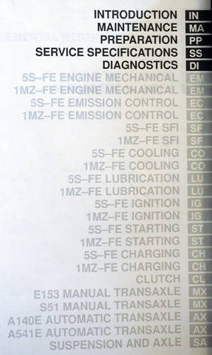 2001 Toyota Camry Solara Repair Manual Table of Contents 1