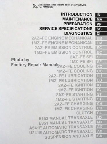 2002 Toyota Camry Solara Repair Manual Table of Contents 1