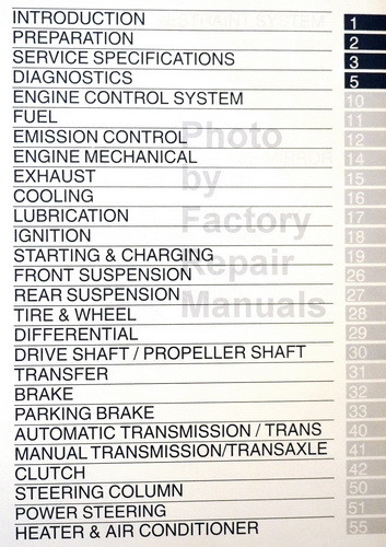 2004 Toyota Matrix Repair Manual Table of Contents 1