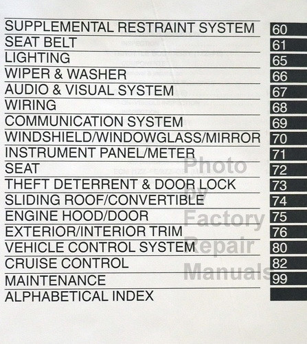 2004 Toyota Matrix Repair Manual Table of Contents 3