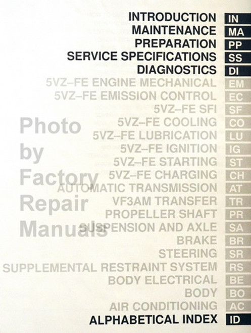 2002 Toyota 4Runner Repair Manual Table of Contents 1