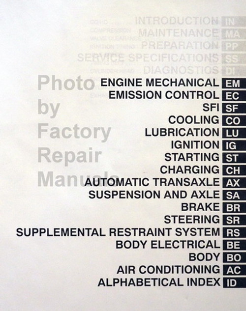 2003 Toyota Avalon Repair Manual Table of Contents 2