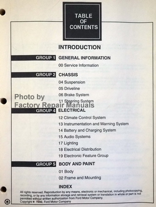 2000 Ford F-150 Workshop Manual Table of Contents 1