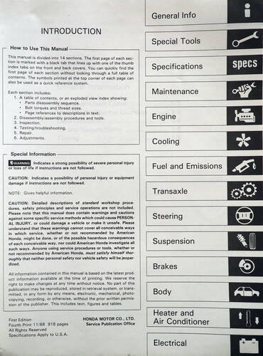 1987 Honda Accord Factory Service Manual