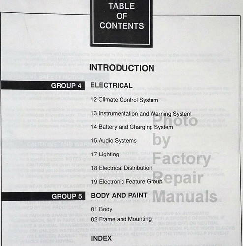1998 Ford Ranger Service Manual Table of Contents 2