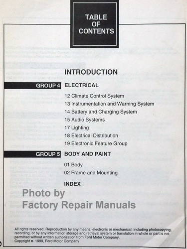 2000 Ford Ranger Workshop Manual Table of Contents 1