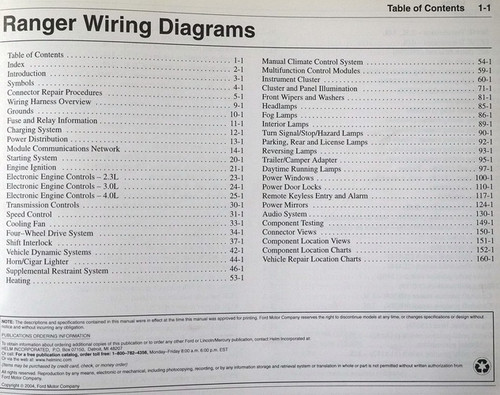 2005 Ford Ranger Electrical Wiring Diagrams Table of Contents