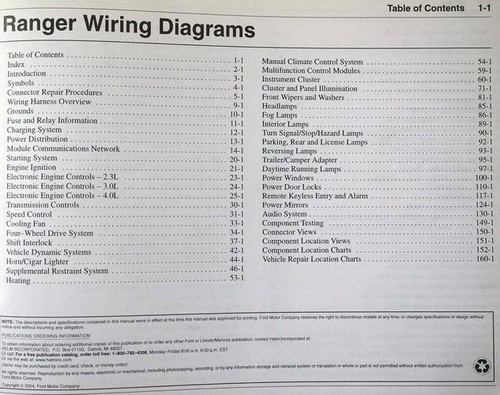 2005 Ford Ranger Electrical Wiring Diagrams Table of Contents