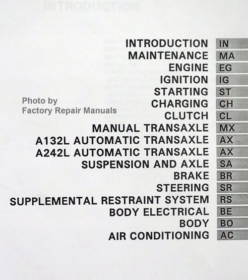 1997 Toyota Tercel Repair Manual Table of Contents