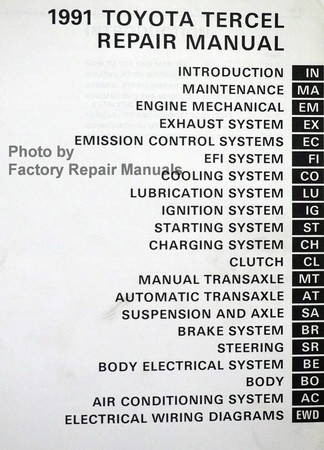 1991 Toyota Tercel Repair Manual Table of Contents