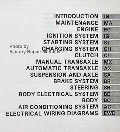 1992 Toyota Tercel Repair Manual Table of Contents