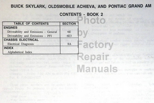 1995 Pontiac Grand Am Oldsmobile Achieva Buick Skylark Service Manual Table of Contents 2