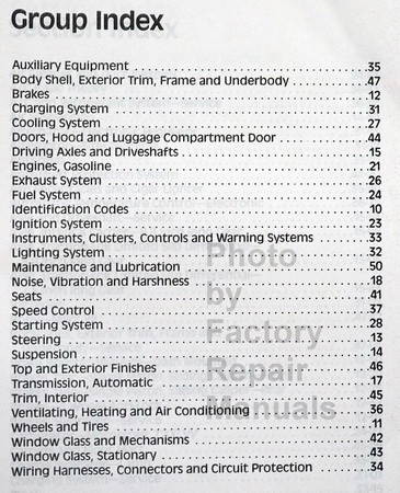 1989 Lincoln Mark VII Shop Manual Table of Contents