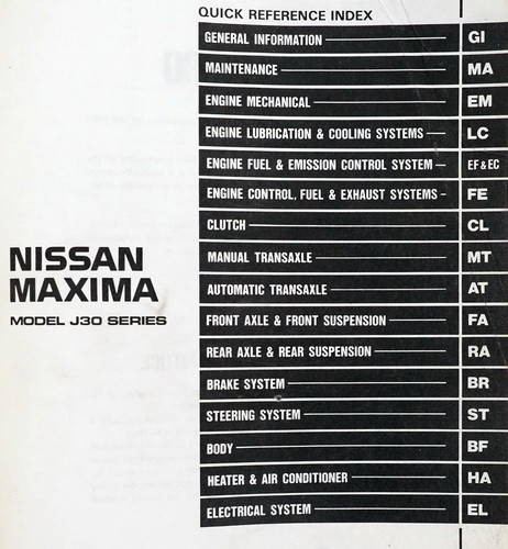 1989 Nissan Maxima Service Manual Table of Contents