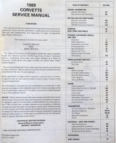 1989 Chevrolet Corvette Service Manual
