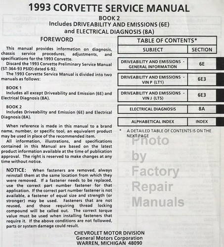 1993 Chevy Corvette Service Manual Book 2 Table of Contents