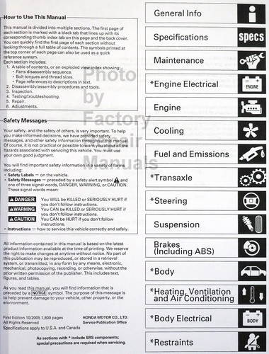 2003-2006 Honda Element Service Manual Table of Contents