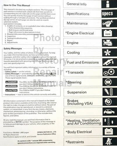 2005 2006 Honda CR-V Service Manual Table of Contents