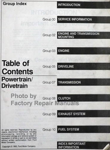Ford Econoline, F-150, F-250, F-350, Bronco, F-Super Duty 1994 Service manual Table of Contents Powertrain/Drivetrain
