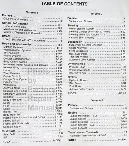 1998 Cadillac Catera Factory Service Manual Table of Contents