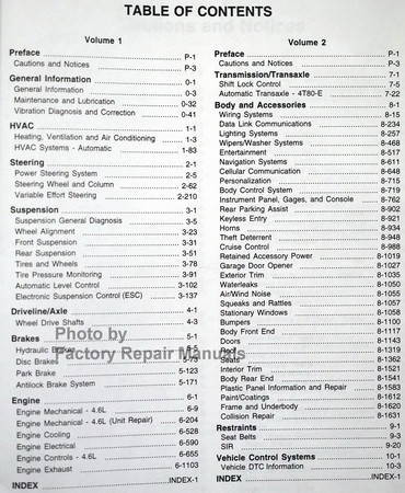 2002 Cadillac Seville Service Manual Table of Contents